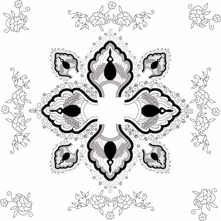 embroidery drawing flower image - beautiful hand drawn vector pattern design good for textile, jewelery, henna and decorations. to see more patterns and floral designs. visit my portfolio. Photographie de stock - Aubaine LD & Abonnement, Code: 400-04590641