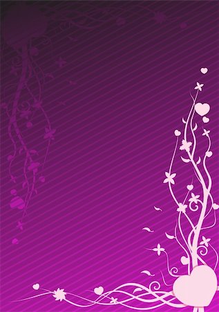 Vector illustration of purple wallpaper with heart and floral patterns Stock Photo - Budget Royalty-Free & Subscription, Code: 400-04590814