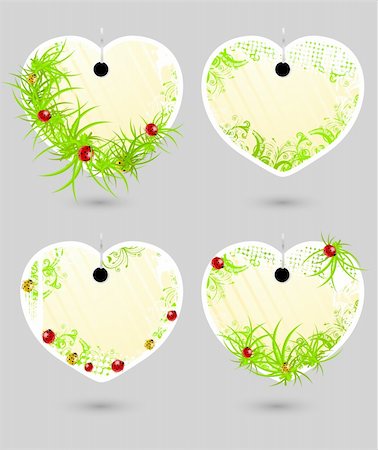 simsearch:400-04043485,k - Set of vector heart-shaped spring labels with grass and ladybugs Stock Photo - Budget Royalty-Free & Subscription, Code: 400-04590828