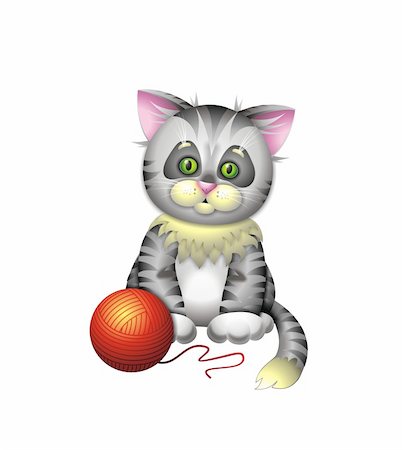 simsearch:400-04293272,k - Cute grey green-eyed kitten with ball Fotografie stock - Microstock e Abbonamento, Codice: 400-04591034