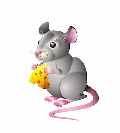 funny mice - Mouse with cheese illustration isolated on white background Stock Photo - Budget Royalty-Free & Subscription, Code: 400-04591042