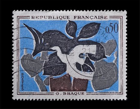 philately - french over sized commemorative stamp of braque painting Stock Photo - Budget Royalty-Free & Subscription, Code: 400-04591188