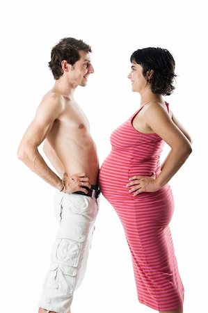 simsearch:400-05337120,k - Beautiful couple in love expecting a baby - Isolated on white Foto de stock - Super Valor sin royalties y Suscripción, Código: 400-04591483