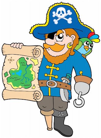 earring drawing - Pirate with treasure map - vector illustration. Photographie de stock - Aubaine LD & Abonnement, Code: 400-04591515