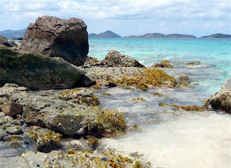 simsearch:400-08709392,k - Plage tropicale rocheuse avec des affleurements de corail, l'eau turquoise et ciel bleu nuageux Photographie de stock - Aubaine LD & Abonnement, Code: 400-04591537