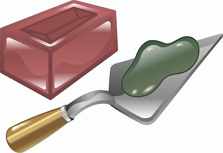 Red brick mortar and trowel shiny icon illustration Stockbilder - Microstock & Abonnement, Bildnummer: 400-04591553