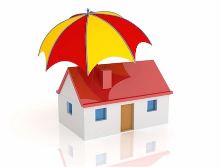simsearch:400-07466067,k - 3d render of a house and umbrella. Safety concept. Stock Photo - Budget Royalty-Free & Subscription, Code: 400-04591938