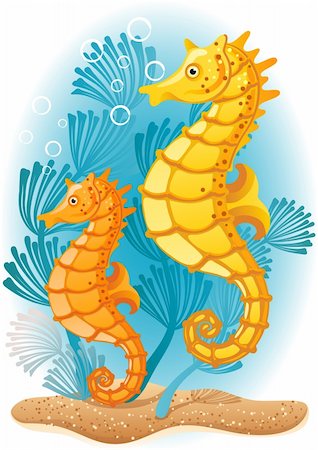 simsearch:400-05901743,k - Vector illustration - Two seahorses  on the seabed Stock Photo - Budget Royalty-Free & Subscription, Code: 400-04604091