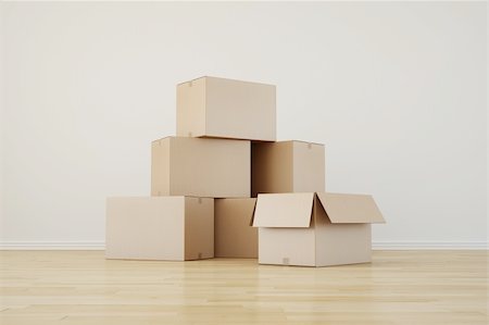3d rendering of cardboard boxes in a empty room Stock Photo - Budget Royalty-Free & Subscription, Code: 400-04604223