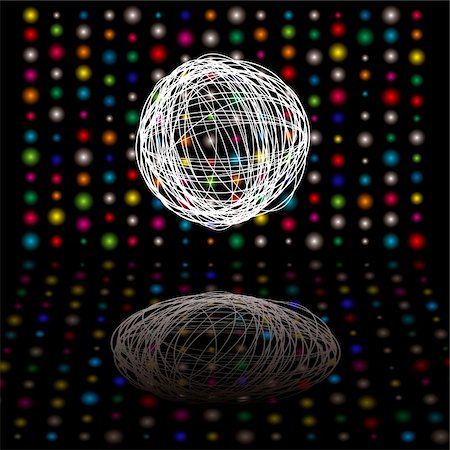 simsearch:400-06559821,k - Disco bright lights with scribble ball on a black background Stockbilder - Microstock & Abonnement, Bildnummer: 400-04604302