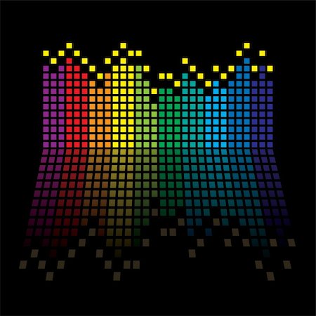 frequency - Rainbow music graphic equaliser with reflection in black background Foto de stock - Super Valor sin royalties y Suscripción, Código: 400-04604310