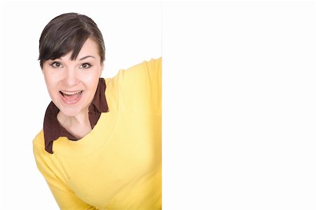 simsearch:400-04340435,k - happy brunette woman holding banner Stock Photo - Budget Royalty-Free & Subscription, Code: 400-04604566