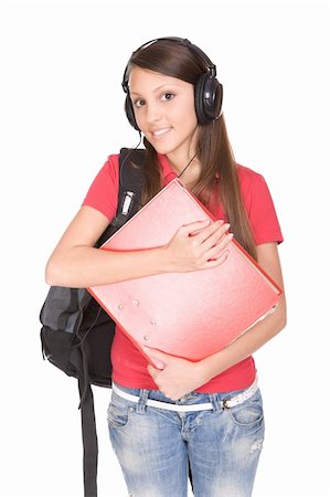 simsearch:400-05112397,k - pretty teenager ready to school . over white background Foto de stock - Super Valor sin royalties y Suscripción, Código: 400-04604586