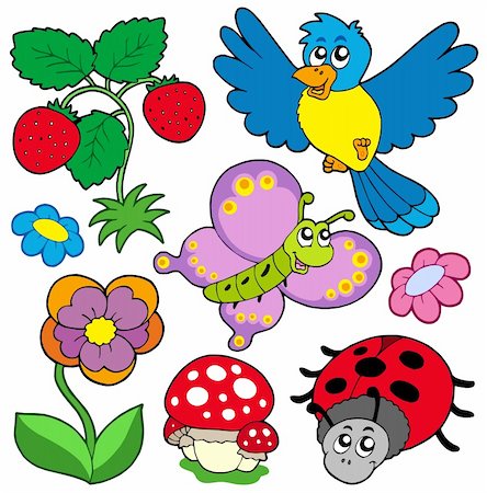 strawberry flying - Spring time nature collection - vector illustration. Stock Photo - Budget Royalty-Free & Subscription, Code: 400-04604854