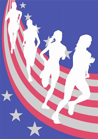 Vector drawing athletes against the background of the American flag. Saved in the eps. Stock Photo - Budget Royalty-Free & Subscription, Code: 400-04605033