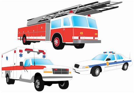 simsearch:400-05098393,k - Emergency vehicles - firefighter, ambulance and police car Foto de stock - Super Valor sin royalties y Suscripción, Código: 400-04605068