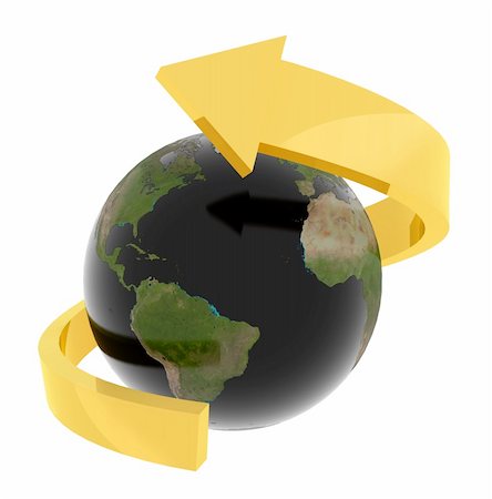 3d image of earth with black sea and a golden arrow around the globe Foto de stock - Super Valor sin royalties y Suscripción, Código: 400-04605125