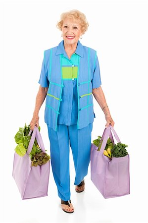 food market old people - Beautiful senior lady carries her groceries in reusable cloth bags.  Full body isolated. Stock Photo - Budget Royalty-Free & Subscription, Code: 400-04605217