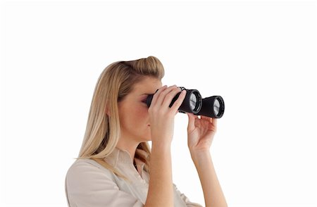 simsearch:400-04632747,k - Attractive busiensswoman looking through Binoculars Fotografie stock - Microstock e Abbonamento, Codice: 400-04605343