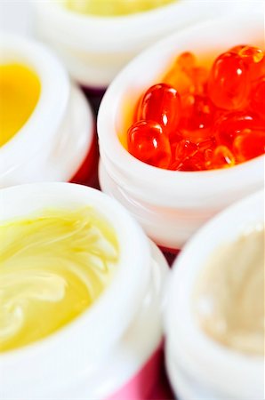 simsearch:632-01147175,k - Colorful jars of skin care creams and lotions Stock Photo - Budget Royalty-Free & Subscription, Code: 400-04605483