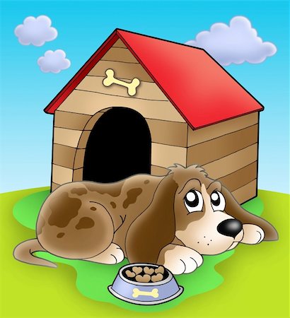 simsearch:400-05686866,k - Dog resting in front of kennel - color illustration. Fotografie stock - Microstock e Abbonamento, Codice: 400-04605623