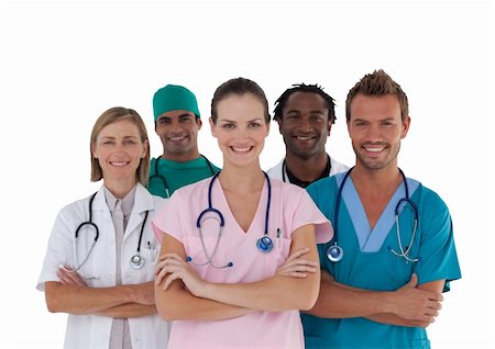 students in the hospital talking - Team of doctors Isolated agasint white Stock Photo - Budget Royalty-Free & Subscription, Code: 400-04605876