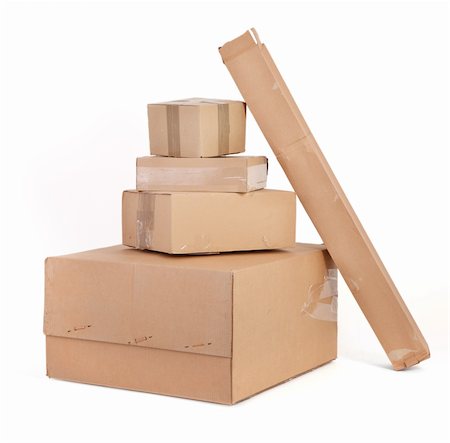 simsearch:400-06568755,k - group of cardboard boxes againt white, gentle minimal shadow underneath Stock Photo - Budget Royalty-Free & Subscription, Code: 400-04605889