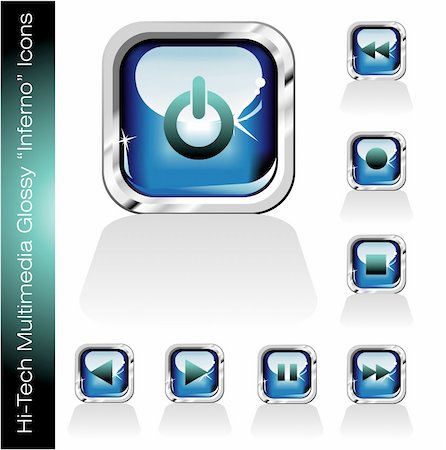 Electric Blue Glossy Multimedia Player Icons set Stock Photo - Budget Royalty-Free & Subscription, Code: 400-04606634