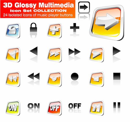 simsearch:400-04321465,k - 3D Music Player Icon set (2 set of 12 icons) Stock Photo - Budget Royalty-Free & Subscription, Code: 400-04606632