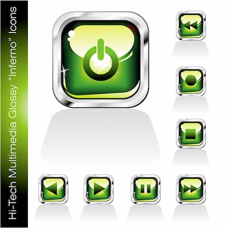 Glossy Green Music Player Icons Stock Photo - Budget Royalty-Free & Subscription, Code: 400-04606640