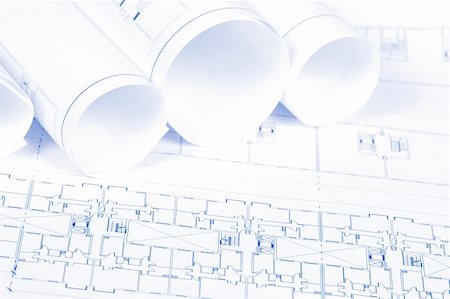 Blueprints for the construction of the house. Shallow depth of field Foto de stock - Super Valor sin royalties y Suscripción, Código: 400-04606792
