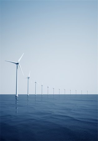 3d rendering of windturbines on the ocean Stock Photo - Budget Royalty-Free & Subscription, Code: 400-04606876