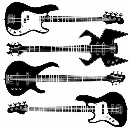 simsearch:400-05080507,k - Bass guitars in detailed vector silhouette.  Set includes a variety of body styles for any type of music. Stock Photo - Budget Royalty-Free & Subscription, Code: 400-04606986