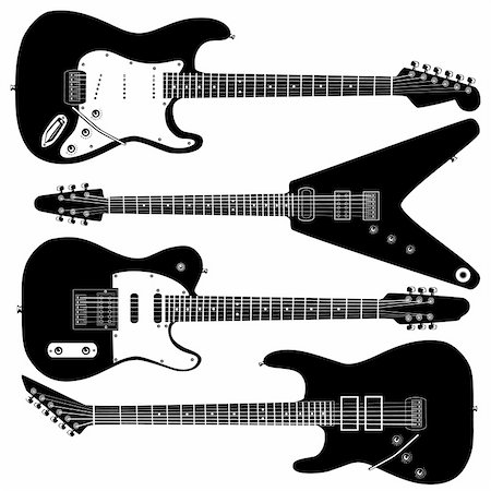 récital - Electric guitars in detailed vector silhouette.  Set includes a variety of body styles for any type of music. Photographie de stock - Aubaine LD & Abonnement, Code: 400-04606987
