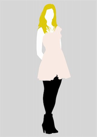 Vector drawing girl in pink dress, silhouette against a white background. Saved in eps format for illustrator 8. Stock Photo - Budget Royalty-Free & Subscription, Code: 400-04607385
