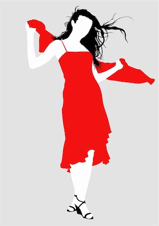 Vector drawing girl in red dress, silhouette against a white background. Saved in eps format for illustrator 8. Stock Photo - Budget Royalty-Free & Subscription, Code: 400-04607386