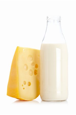 simsearch:400-04499805,k - Slice of fresh cheese and milk bottle isolated on white background Photographie de stock - Aubaine LD & Abonnement, Code: 400-04607539