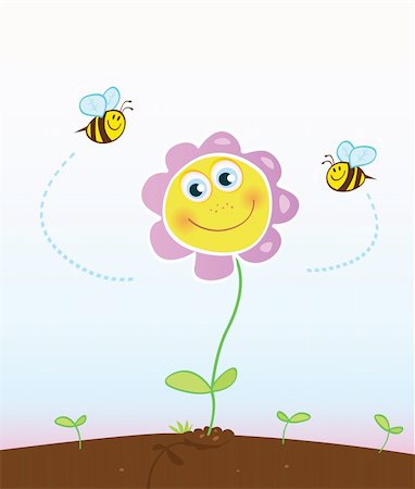 simsearch:400-07951597,k - Happy garden flower with bees around. Photographie de stock - Aubaine LD & Abonnement, Code: 400-04607721