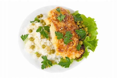 simsearch:400-04626174,k - Chicken baked with pineapple and cheese with rice vegetables garnish Photographie de stock - Aubaine LD & Abonnement, Code: 400-04607810