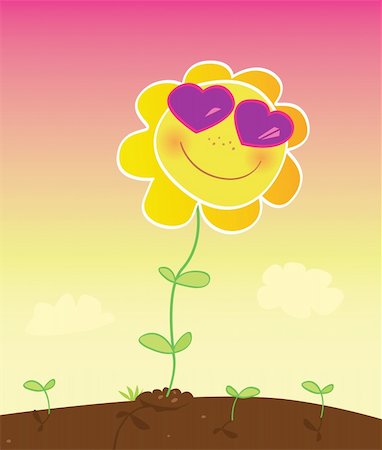 simsearch:400-07951597,k - Sunflower with pink sunglasses. Vector cartoon Illustration. Photographie de stock - Aubaine LD & Abonnement, Code: 400-04607859