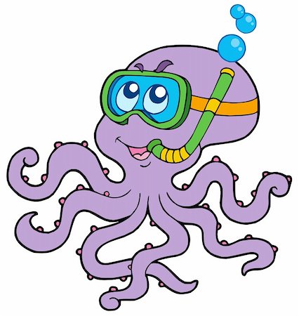 simsearch:400-04603382,k - Octopus snorkel diver - vector illustration. Foto de stock - Royalty-Free Super Valor e Assinatura, Número: 400-04608139