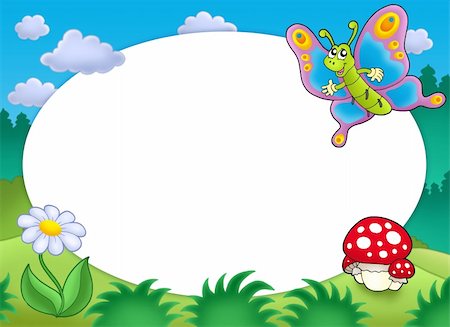 Round frame with butterfly and flower - color illustration. Foto de stock - Super Valor sin royalties y Suscripción, Código: 400-04608154