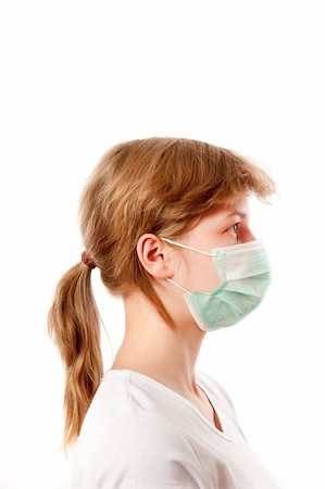 Portrait of young  woman in respirator against white background Stock Photo - Budget Royalty-Free & Subscription, Code: 400-04608212