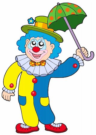 simsearch:400-04322840,k - Funny clown holding umbrella - vector illustration. Foto de stock - Super Valor sin royalties y Suscripción, Código: 400-04609035