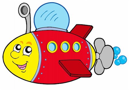 Cartoon submarine on white background - vector illustration. Stock Photo - Budget Royalty-Free & Subscription, Code: 400-04609032