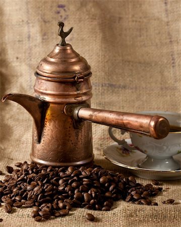 Turkish coffee pot and coffee beans Stock Photo - Budget Royalty-Free & Subscription, Code: 400-04609095