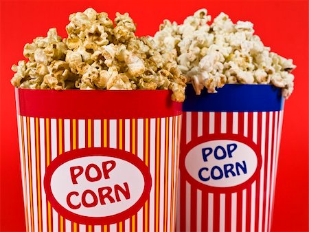 sweet and salty - Two popcorn buckets over a red background. Stock Photo - Budget Royalty-Free & Subscription, Code: 400-04609184