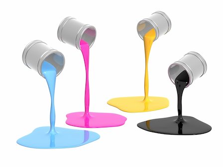 falling paint bucket - Conceptual image - a palette CMYK. Objects over white Stock Photo - Budget Royalty-Free & Subscription, Code: 400-04609531