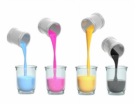 falling paint bucket - Conceptual image - a palette CMYK. Objects over white Stock Photo - Budget Royalty-Free & Subscription, Code: 400-04609532