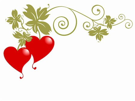 Golden branch with leaves and red heart fruits over white background. Jpeg file with clipping path. Useful for love messages, Valentines day, dates, anniversaries. Foto de stock - Super Valor sin royalties y Suscripción, Código: 400-04609863